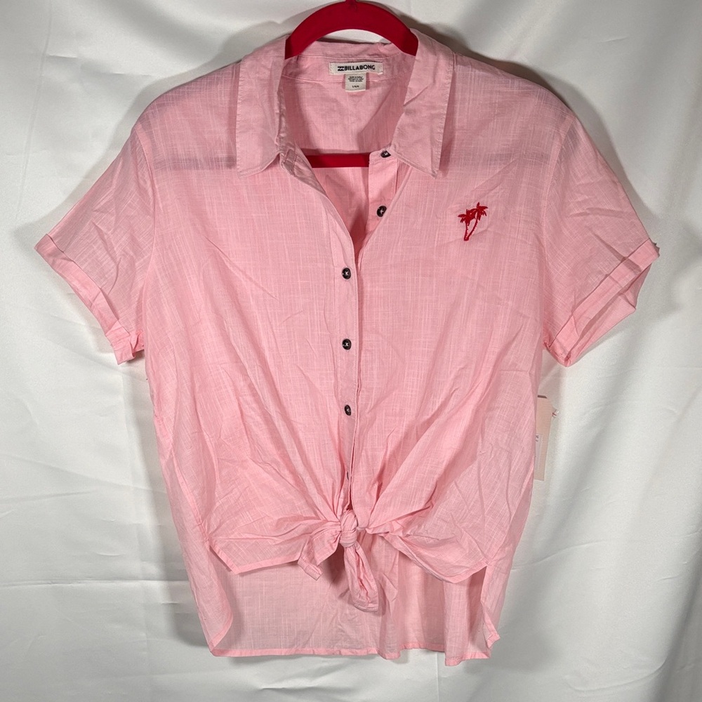 New NWT Women's Billabong Hawaiian Daze Top Rolled Pink Blush Sheer Size L